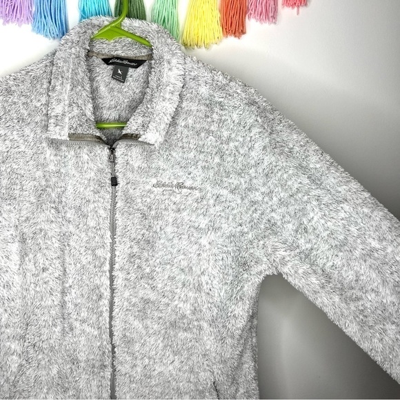 Eddie Bauer Gray Plush Soft Cozy Zip Up Jacket Size Large - Picture 6 of 16
